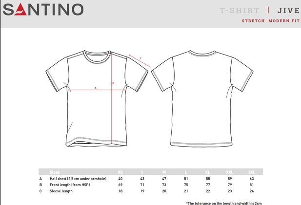 Maattabel voor Santino slimfit T-shirt Jive